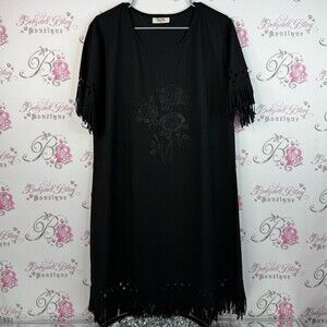 Maxima dress tassles roses boho western cowgirl vintage Black Textured Dress